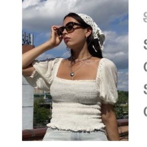 Smocked puff sleeve crop top